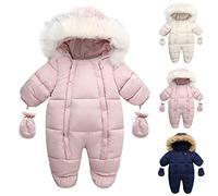 YCBMINGCAN Mono de invierno para bebés recién nacidos con doble cremallera, mono de nieve acolchado incl. guantes y patucos desmontables, unisex para niños y niñas, #01-rosa, 6-12 meses