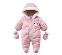 YCBMINGCAN Mono de nieve para bebé con capucha, patucos y guantes, mono de invierno acolchado para niños y niñas, peto acolchado con diseño de panda, Rosa., 9-12 meses