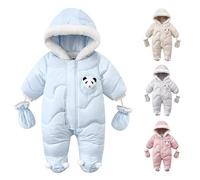 YCBMINGCAN Mono de nieve para bebé con capucha, patucos y guantes, mono de invierno acolchado para niños y niñas, peto acolchado con diseño de panda, 9-12 meses