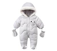 YCBMINGCAN Mono de nieve para bebé con capucha, patucos y guantes, mono de invierno acolchado para niños y niñas, peto acolchado con diseño de panda, gris, 18-24 meses