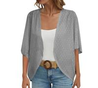 YCBMINGCAN Mujer Corte Lock Primavera y Verano Color sólido Círculo Manga Corta Cardigan Casual Suelto Top Cardigans Seda Corta, gris, L