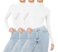 YCBMINGCAN Pack de 3 camisetas térmicas para mujer de manga larga y cuello de tortuga, ligeramente forradas, parte superior básica suave con cuello alto, camiseta interior de forro polar fino