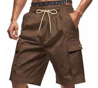 YCBMINGCAN Pantalones cortos cargo de verano para hombre, ajuste cómodo, corte holgado, varios bolsillos, pantalones cargo cortos con cordón, vintage, informales, pantalones cortos cargo, marrón, L