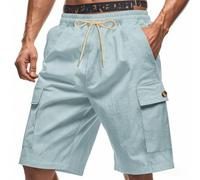 YCBMINGCAN Pantalones cortos cargo de verano para hombre, ajuste cómodo, corte holgado, varios bolsillos, pantalones cargo cortos con cordón, vintage, informales, pantalones cortos cargo, azul claro