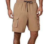 YCBMINGCAN Pantalones cortos cargo de verano para hombre, pantalones cortos para hombre, corte holgado, varios bolsillos, ligeros, monocolor, pantalones de senderismo vintage, bermudas cargo, caqui, L