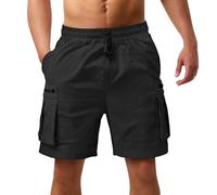 YCBMINGCAN Pantalones cortos cargo de verano para hombre, pantalones cortos para hombre, corte holgado, varios bolsillos, ligeros de color sólido, pantalones cortos cargo casuales vintage, Negro , M