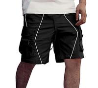 YCBMINGCAN Pantalones cortos cargo para hombre de verano para hombre, pantalones cortos de ocio, corte holgado, varios bolsillos, pantalones cargo cortos con cordón, bermudas vintage, Negro , XL