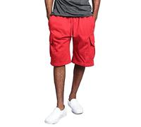 YCBMINGCAN Pantalones cortos de verano para hombre, ajuste cómodo, corte holgado, varios bolsillos, pantalones de senderismo, cintura elástica, pantalones cargo, rojo, M