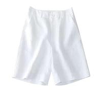 YCBMINGCAN Pantalones cortos de verano para mujer, pantalones cortos de lino, pantalones de tela elegantes, cintura fija, cremallera, botón, negocios, oficina, playa, cómodos, ligeros, informales