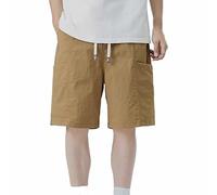 YCBMINGCAN Pantalones cortos deportivos de verano para hombre, pantalones cortos para hombre, corte holgado, varios bolsillos, pantalones cargo cortos con cordón elástico en la cintura, caqui, L