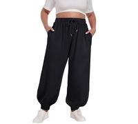 YCBMINGCAN Pantalones de talla grande diario cintura elástica deporte casual pantalones sólidos pantalones sueltos largos de jogging pantalones forrados leggins para mujer invierno, Negro , S
