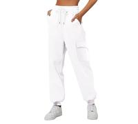 YCBMINGCAN Pantalones deportivos para mujer, pantalones elegantes con elegantes pantalones negros, pantalones de chándal para niñas, fitness, cintura alta, pantalones cargo de softshell, Blanco, M