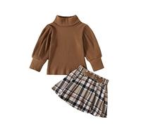 YCBMINGCAN Ropa de niña Conjunto de dos piezas Conjunto de camiseta de manga larga y falda plisada a cuadros Primavera Otoño Ropa casual Ropa infantil