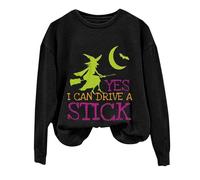 YCBMINGCAN Sudadera para mujer sin capucha con texto "Yes I Can Drive A Stick" para Halloween y mujer, suéter de Navidad, Negro , S