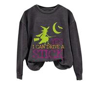 YCBMINGCAN Sudadera para mujer sin capucha con texto "Yes I Can Drive A Stick" para Halloween y mujer, suéter de Navidad, gris, S