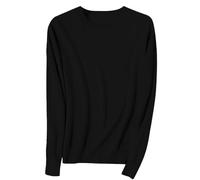 YCBMINGCAN Suéter cálido para mujer, de manga larga, cuello redondo, suéter de punto ligero y suave, blusa de punto, suéter delgado para mujer, Negro , M