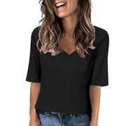YCBMINGCAN Tops de verano para mujer 2024, longitud del codo, cuello en V, camisetas, elegantes, casuales, medias mangas, ajuste, camiseta básica, túnica, tops, blusa, camiseta de manga corta para