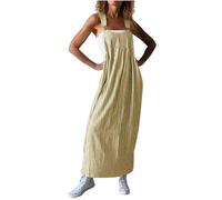 YCBMINGCAN Vestido maxi para mujer, talla grande, a rayas, correa ajustable, vestido largo, sin mangas, sexy, ahuecado, sin espalda, elegante, vestido de verano maxi, amarillo, M