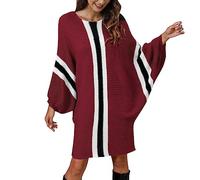 YCBMINGCAN Vestido suelto de manga murciélago para mujer, a rayas, Vino, M