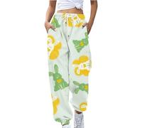 YCBMINGCAN Women's Spring Easter Bunny Easter Egg Printed Loose Casual Pants Black Hose Damen, verde menta, L