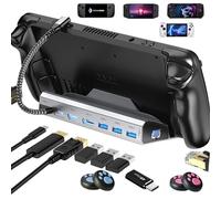 YCBUENO Estación de acoplamiento con Hub USB para 3 monitores con 4K@60Hz VGA, DP1.2, 2 puertos USB3.0, 1000Mbps, USB-C 100W PD, accesorios VGA para Steam Deck de Valve/Rog Ally/Switch/Legion Go
