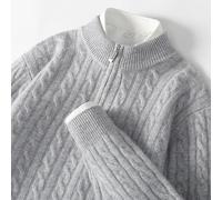 YCCHAH Suéteres de cuello alto con cremallera 100 % lana pura suéter de punto de doble hebra grueso para hombre otoño e invierno suéter de cachemira de talla grande suéteres para hombre (B,XL)