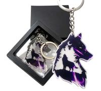 Ycchensying Acrylic Wolf Keychain charms - with Pendant Ring, Outdoor Car Backpack Accessories, for Camping Travel Hiking(Blue)