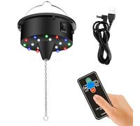 YCCOKJJ Bola de discoteca con motor giratorio LED, bola de espejo, 10 rpm, bola de discoteca, motor con mando a distancia, 4 luces de colores y 18 perlas LED, motor de accionamiento silencioso