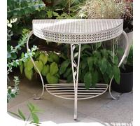 YCCYHQ Mesa Entrada Recibidor de Hierro Forjado con 2 Niveles, Soporte de Plantas para Jardín, Consola Recibidor Media Luna, Ideal para Terraza(White)