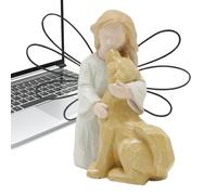 ycezw Estatua de perro de ángel, figura de perro sosteniendo un ángel | Chica Cachorro Estatua Resina - Ángel con perro pintado a mano, escultura para mascotas para adopción de animales