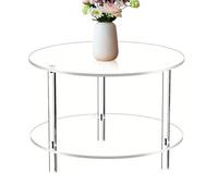 ycezw Mesa auxiliar pequeña, mesa central de 2 niveles, muebles modernos, mesa de noche transparente de 15.7 x 15.7 x 16.5 pulgadas para espacios pequeños, apartamento, balcón