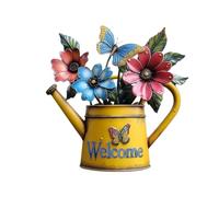 ycezw Outdoor Metal Wall Art Vintage Watering Can Flower Butterfly Signs