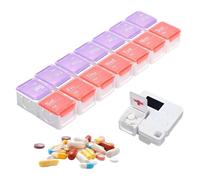 ycezw Recordatorio diario de pastillero | Caja dispensadora electrónica digital de píldoras | 14 compartimentos portátiles semanales pastilleros para aceite de pescado, suplementos, medicamentos