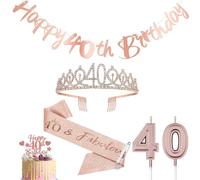 YCFAIIKG 40 Años Corona Banda Cumpleaños, 40 Años Tiara Corona y Faja de Oro Rosa Cinturón de Cumpleaños Corona de Diamantes Vela Cake Topper per Torta di Compleanno 40th Regalo Cumpleaños Decoración