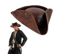Ycfish Sombrero de pirata, sombrero de pirata premium para adultos, accesorio de disfraz de capitán de Halloween, sombrero de piratas marrón tricornio, suministros de fiesta temática, accesorios
