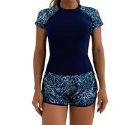 YCHUCH Conjunto de 2 piezas de traje de baño deportivo de manga corta para mujer, traje de baño de secado rápido con pantalones cortos para deportes acuáticos, trajes de baño de secado rápido