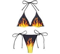 YCHUCH Conjunto de bikini triangular para mujer, corte alto, lazo lateral, trajes de baño de 2 piezas, trajes de baño de cuerda halter, conjunto de triángulo atrevido con falda