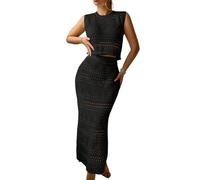 YCHUCH Conjunto de cubierta de traje de baño para mujer, con protector solar, de ganchillo, sin mangas, vestido de playa hueco, ropa de playa, vacaciones, bikinis, salida de baño de playa