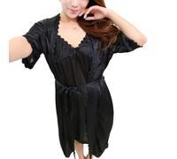 YCHUCH Conjunto de pijama de seda para mujer, bata de seda con camisón, ropa de dormir de 2 piezas, ropa de dormir de encaje, ropa de dormir tipo kimono, bata de dama de honor, conjunto de ropa de