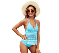 YCHUCH Conjunto de tankini de 2 piezas con espalda descubierta, traje de baño con lazo lateral ajustable, tela elástica, color sólido, tankini de verano para piscina