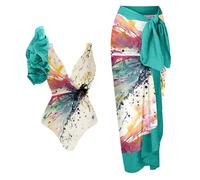 YCHUCH Conjunto de tankinis de cintura alta para mujer con falda, traje de baño con estampado floral, con volantes, control de barrigas, traje de baño para mujer con cobertura