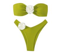 YCHUCH Conjunto de traje de baño bandeau para mujer, traje de baño sin tirantes, con cordón extraíble y calzoncillos de cintura baja, belleza