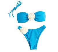 YCHUCH Conjunto de traje de baño bandeau para mujer, traje de baño sin tirantes, con cordón extraíble y calzoncillos de cintura baja, belleza