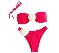 YCHUCH Conjunto de traje de baño bandeau para mujer, traje de baño sin tirantes, con cordón extraíble y calzoncillos de cintura baja, belleza