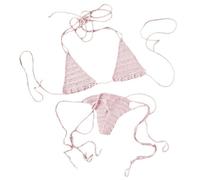 YCHUCH Conjunto de traje de baño de ganchillo para mujer, traje de baño de cuello halter y pantalones cortos para mujer