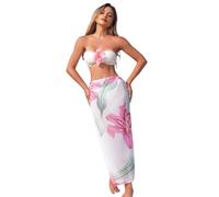 YCHUCH Conjunto de traje de baño para mujer, 3 piezas, traje de baño con abertura para mujer, traje de baño bandeau con estampado de flores, traje de baño para vacaciones, traje de baño con estampado