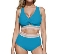 YCHUCH Conjunto de traje de baño para mujer, dos piezas, traje de baño dividido para mujer, traje de baño sin espalda, traje de baño push up para mujer, cintura alta, traje de baño de cintura alta