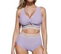 YCHUCH Conjunto de traje de baño para mujer, dos piezas, traje de baño dividido para mujer, traje de baño sin espalda, traje de baño push up para mujer, cintura alta, traje de baño de cintura alta