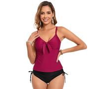 YCHUCH Conjunto de traje de baño tankini de dos piezas para mujer con parte superior tankini y calzoncillos de cintura alta, traje de baño de dos piezas con lazo frontal para la playa