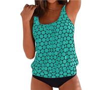 YCHUCH Conjunto de traje de baño tankini de dos piezas para mujer, traje de baño tankini con cuello redondo y pantalones cortos de cintura baja para mujer